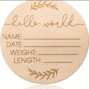 Hello World Wooden Baby Announcement